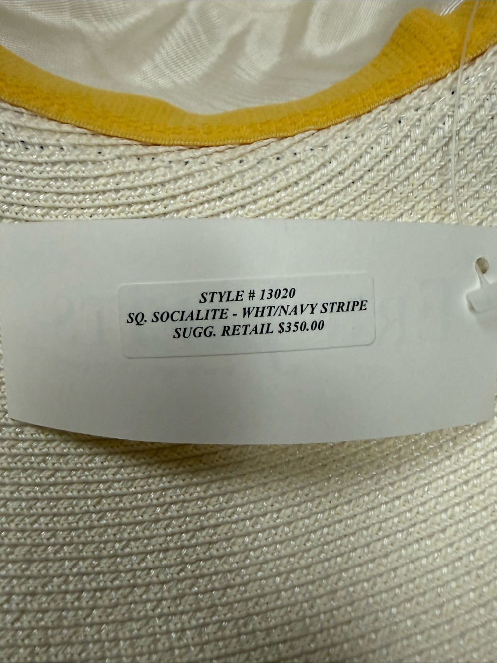 NWT Eric Javits Wide-Brim White Straw Sun Hat with Navy Striped Band 16” - Picture 10 of 10